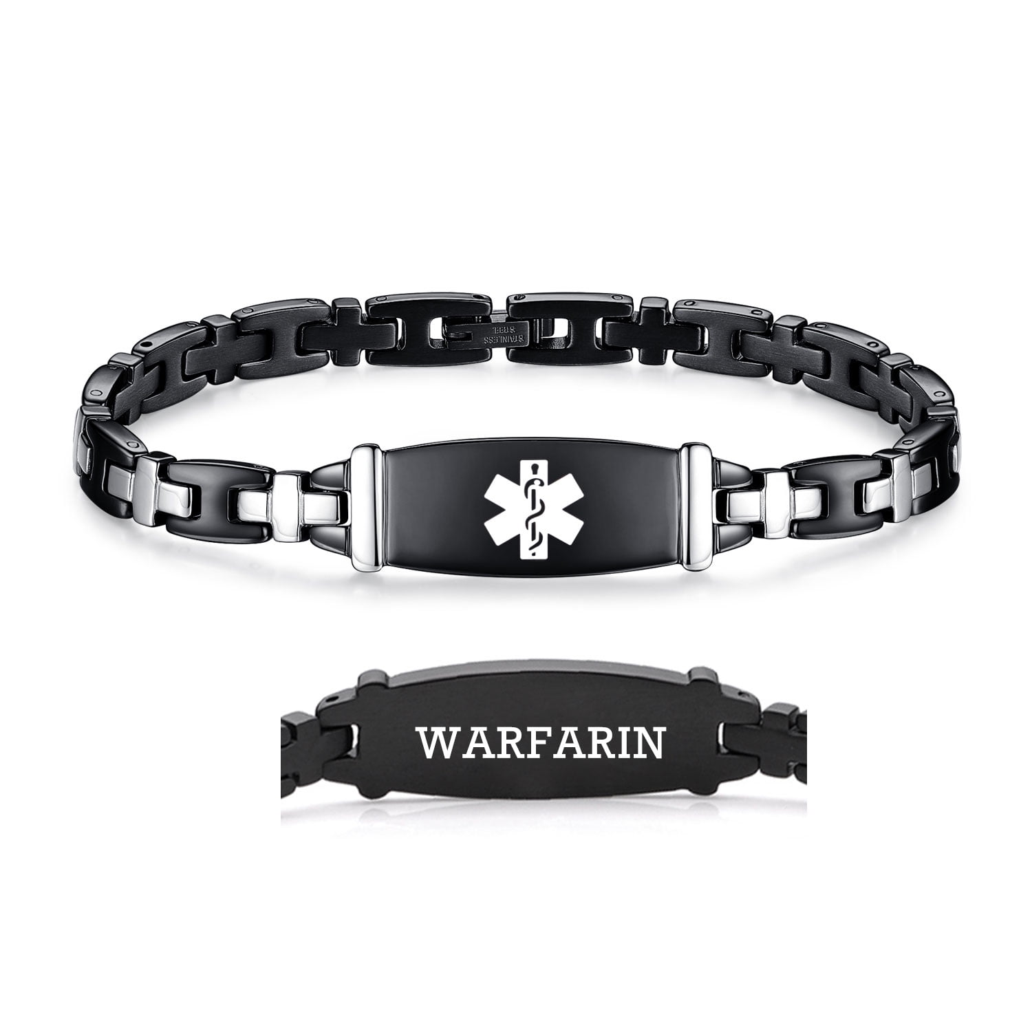 LinnaLove 7 1/2 in Lady Medical Alert id BraceletsBlack Stainless