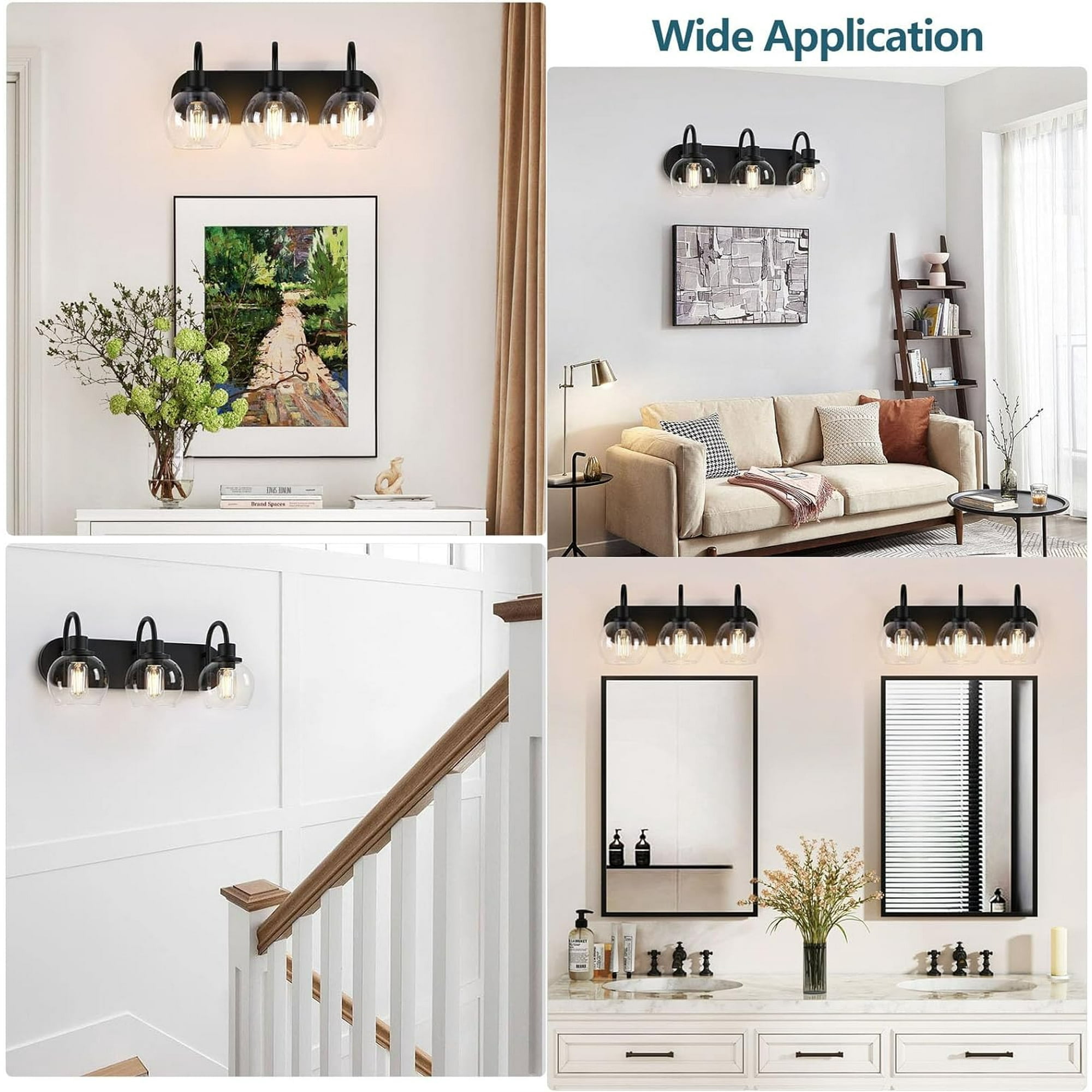 Matte Black Bathroom Light Fixtures Vanity Light for Bathroom 3 Lights Modern Wall Light Fixtures over Mirror with Clear Glass Shade