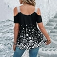 thumbnail image 5 of Wycnly Womens Tops Dressy Casual Going out Fashion Cold Shoulder Flowy Swing Shirts Tunic Summer Short Sleeve Crewneck Tops Floral Print Blouse Black XL, 5 of 5