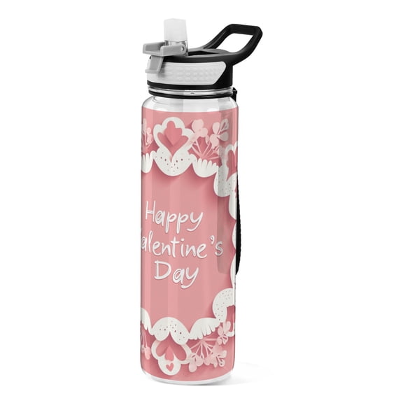 Papercut Happy Valentine's Day Transparent Sports Water Bottle with Straw BPA Free Tritan 32oz for Gym Camping