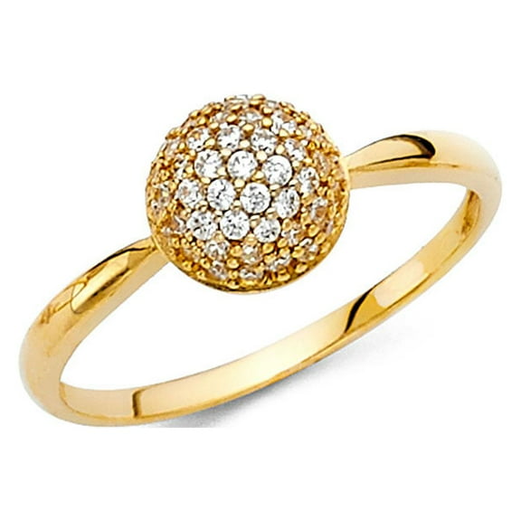 Ball Ring 14k Yellow Gold Cocktail CZ Band Round Stylish Fashion Polished Finish Fancy Size 7