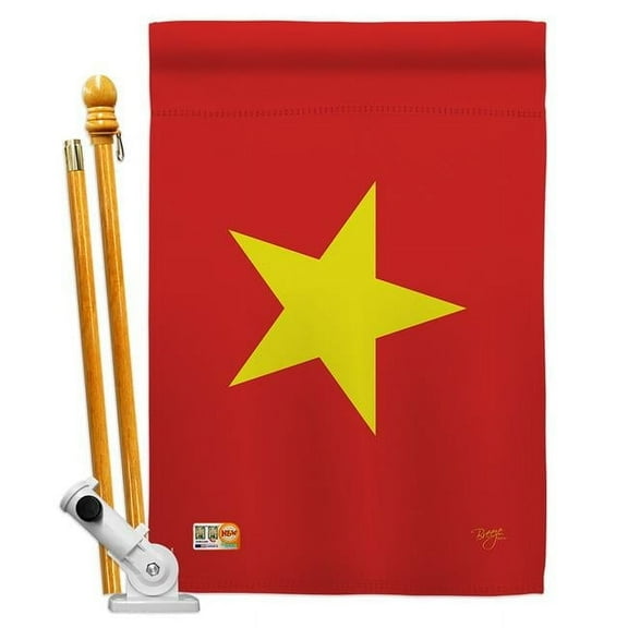 BD-CY-HS-108325-IP-BO-D-US15-BD 28 x 40 in. Vietnam Flags of the World Nationality Impressions Decorative Vertical Double Sided House Flag Set with Pole Bracket & Hardware