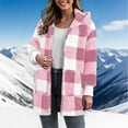 thumbnail image 6 of felwors Womens Winter Coats Trendy Fuzzy Fleece Hoodies Open Front Fall Sherpa Jackets Warm Plaid Cardigans Casual Outerwear Pink, S, 6 of 7