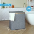 thumbnail image 5 of Laundry Hamper with Lid, Double Laundry Hamper with 2 Removable Bags, 2 Section Laundry Basket with Bamboo Handles for Bathroom, Bedroom & Laundry Room, 140L (36.9 Gallon) Blue Grey, 5 of 14