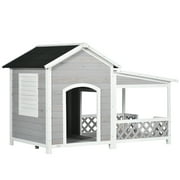 PawHut Wooden Outdoor Dog House with Porch, Light Gray