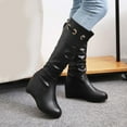 thumbnail image 2 of Fesfesfes Tall Boots for Young Ladies Warm Solid Knee High Boots Round Toe Lace Bandage Booties High Heel Boots Shoes US:9.5(43), 2 of 7