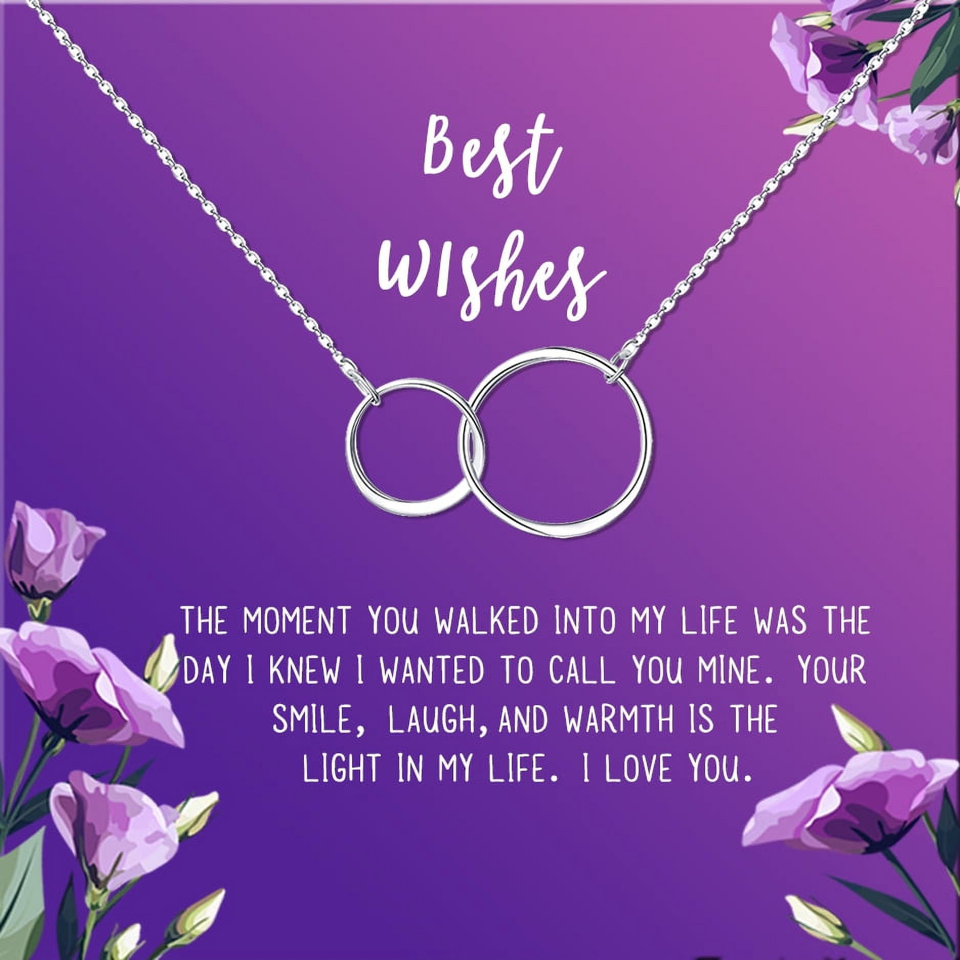 Anavia Best Wishes Gift Card High Quality Stainless Steel Fashion Necklace for Her, Girlfriend Gift, Wife Gift, Gift for Fiancee-[Silver Infinity Double Ring,Royal Purple Gift Card]