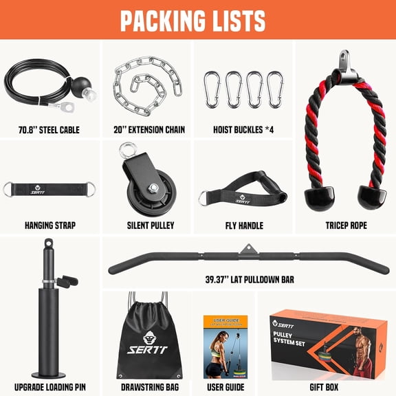 Cable Pulley System Gym - Power Rack Pulley Attachment with 2-in-1 LAT Pull Down Bar and Upgraded Loading Pin