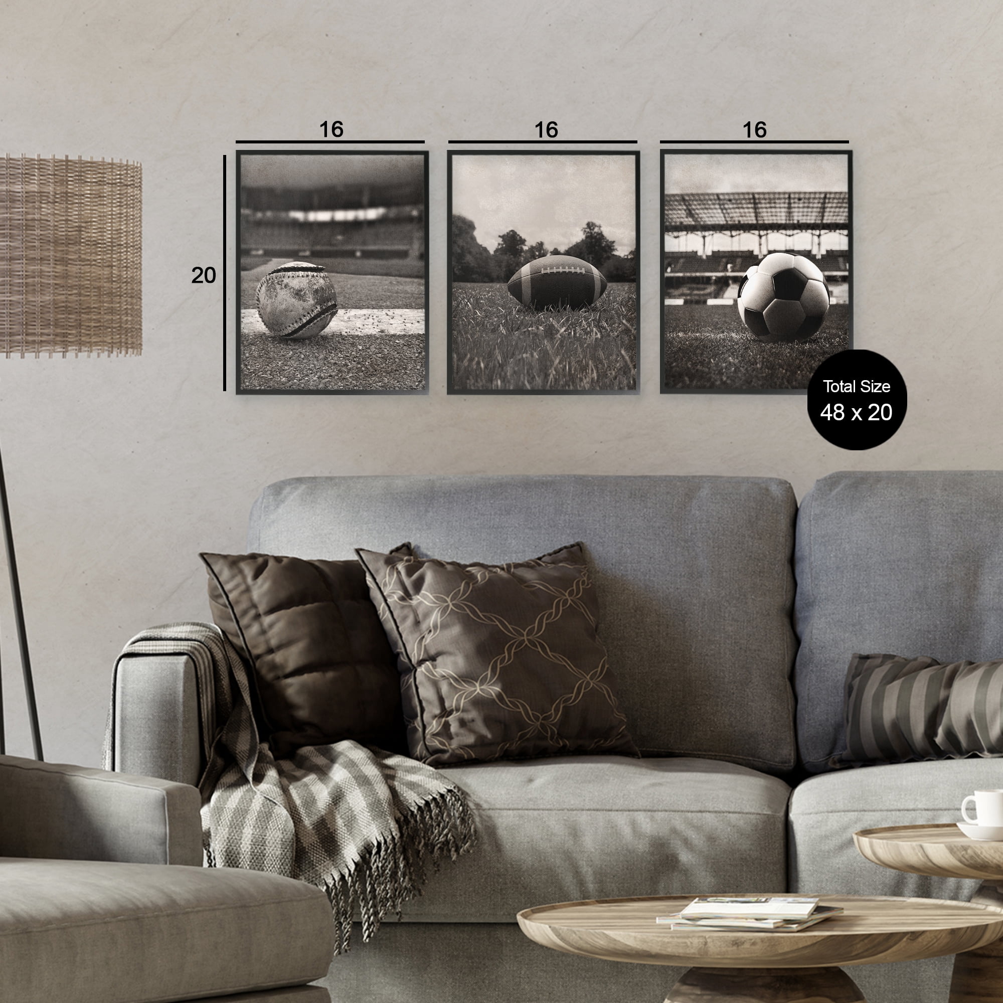 Stupell Industries Vintage Sports on Field 3 Piece Black Framed Giclee Art Set, design by Marcus Prime