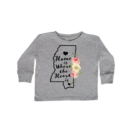 

Inktastic Mississippi Home is Where the Heart is with Watercolor Gift Toddler Boy or Toddler Girl Long Sleeve T-Shirt