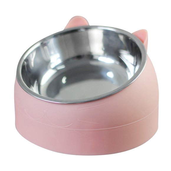 Comedero para mascotas de acero inoxidable, desmontable, antideslizante, con forma de dibujos animados, para perros y gatos, color rosa