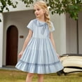 thumbnail image 2 of MEZZALL Collar Dress For Little Girls Toddler Kids Summer Casual Party Floral Puff Sleeve Lace Cute Style Ruffle Bow Back Button Soft Cute Dresses, 2 of 4