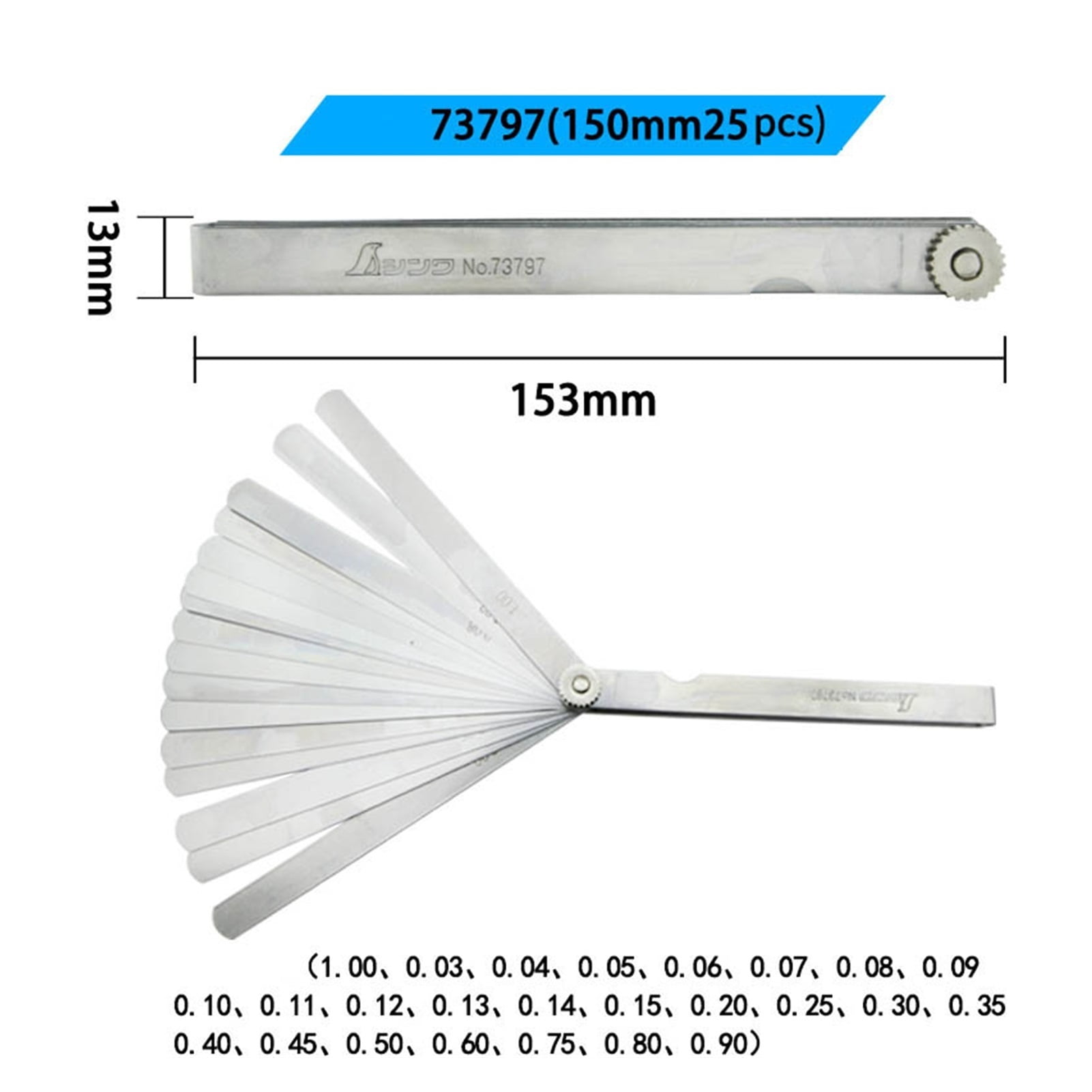 Feeler Gauge Gap Ruler Stainless Steel Thick Gauge Thickness Gauge High Precision 0.02-1.0mm 65mm 25PCS