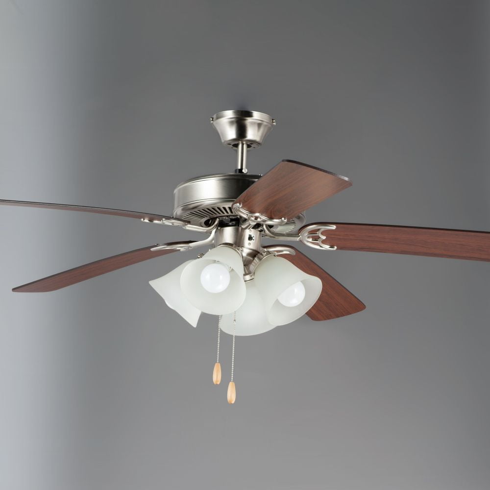 89907FTSNWP Maxim Lighting Basic-Max-Indoor Ceiling Fan with Light Kit I in  style-52 Inches wide by 18.25 inches high-Satin Nickel/Walnut/Pecan