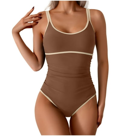 Women s Solid One Piece Swimsuit Push Up Padded Swimwear High Cut Spaghetti straps Swimwear Suit One Piece Swimsuit Clearance Plus Size