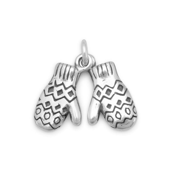 .925 Sterling Silver Oxidized Mittens Charm