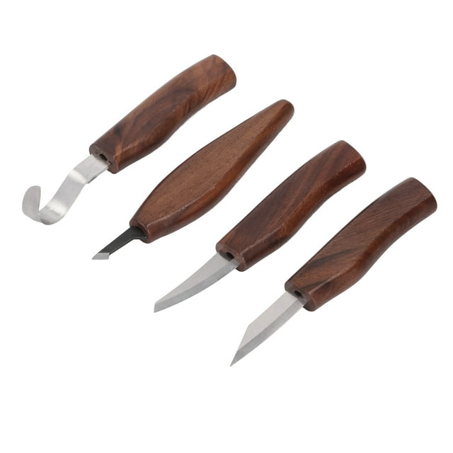 Ensemble de Sculpture à la Main, Manche en Noyer Différentes Formes Outils de Sculpture sur Bois 4 Pcs pour Projets de Menuiserie