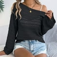 thumbnail image 5 of Women's Sweaters Womens Fall Clothes 2025 Early Autumn One Collar Hollow Out Long Sleeved Knitted Sweater Casual Loose Women's Clothing, 5 of 6
