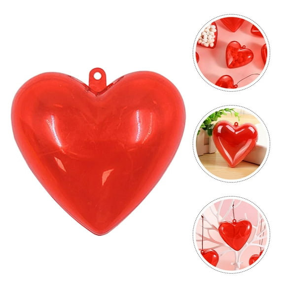 GOOHOCHY Clear Plastic Fillable Hearts Ornament Set for Valentine DIY Craft Party Supplies Red 12pcs