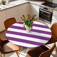 thumbnail image 2 of Classical Stripe Elastic Fitted Round Table Cover Purple Waterproof Outdoor Tablecloth for Holiday Party, Picnic, Patio & Dining Fits Tables Up to 55"-60", 2 of 8