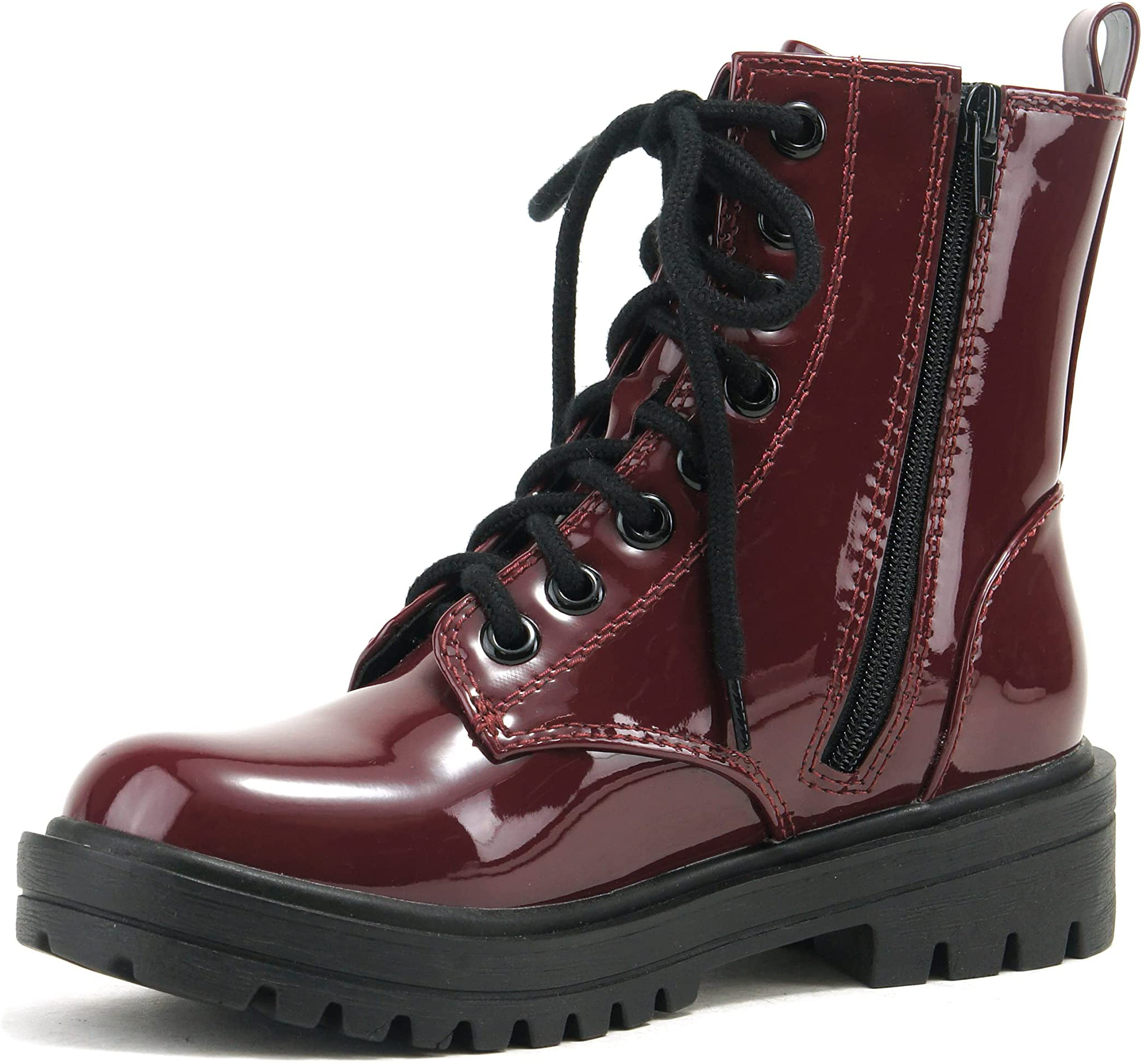 Soda Women Combat Army Military Motorcycle Riding Platform Lug Boots Side Zipper FIRM-S Vino Wine Burgundy Patent 10 - image 2 of 4