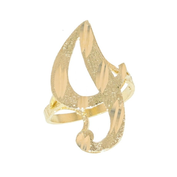 10k Real Yellow Gold Ladies Tendy Chic Diamond Cut Cursive Inital Letter I Ring