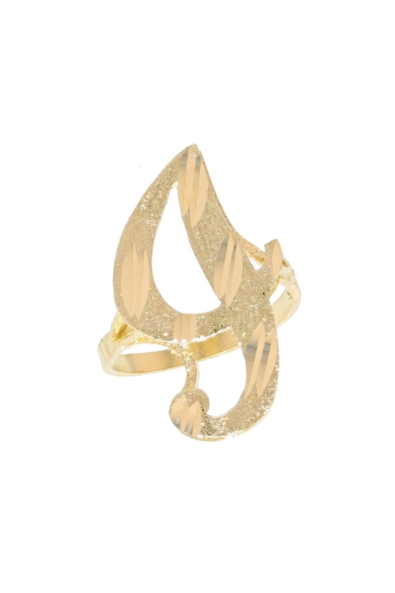 14k Real Yellow Gold Ladies Tendy Chic Diamond Cut Cursive Inital Letter I Ring