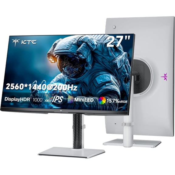 Restored KTC M27T6S 27 " Gaming Monitor, 1440P Mini LED Monitor 200Hz, 157%sRGB, HDR 1000, 1ms MPRT, Adaptive Sync, HDMI DP Port, Tilt Swivel Pivot Height Adjustment, VESA Mount Vertical Monitors