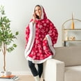 thumbnail image 5 of PAVILIA Sherpa Fleece Wearable Blanket for Adult Women, Cozy Plush Blanket Poncho Cape with Hood, Super Soft Shawl, Angel Wrap Throw for Office, Snowflake Red, 5 of 9