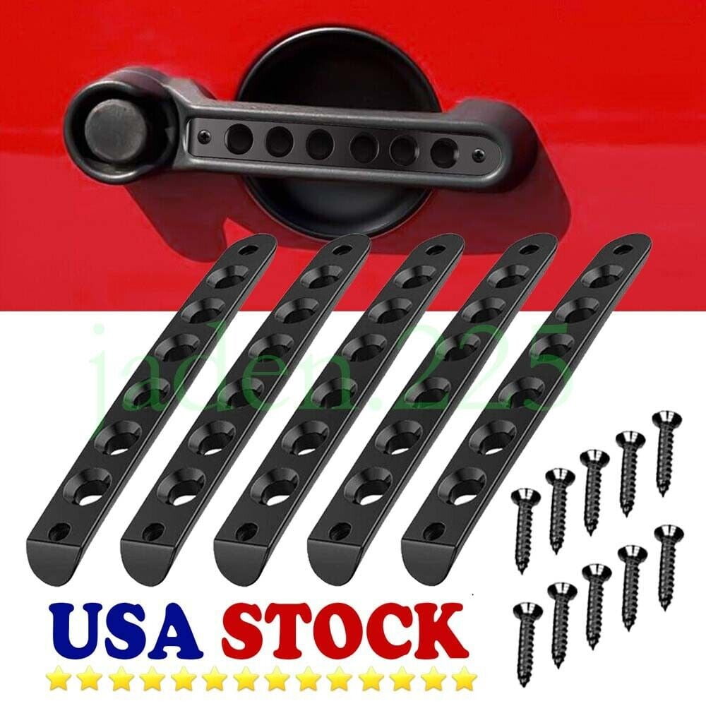 5x Black Aluminum Door Grab Handle Inserts Cover Trim for 07-18 Jeep Wrangler JK