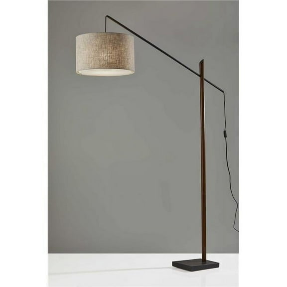Sculptural Wood Floor Lamp with Adjustable Black Metal Arm