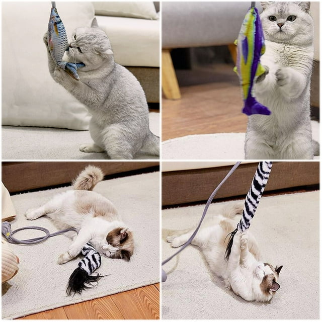 Mikilon Créatif Chat Drôle Chat Drôle Chat Bâton Simulation Battre Poisson Animal Jouet