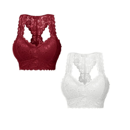 Audhol Lace Bralettes for Women Women Plus Size Vest Crop Wire Bra Lace Bralette V Neck Underwear Racer Back Bra for Women S 3XL Pack of 2 Lace Bralette Dark Blue 2XL