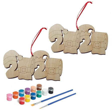 

VIEGINE 2020 Snowman Santa Elk with Face Mask Ornament Christmas Tree Hanging Pendant DIY with Paints Brush Pens New Year Festival Party Decoration