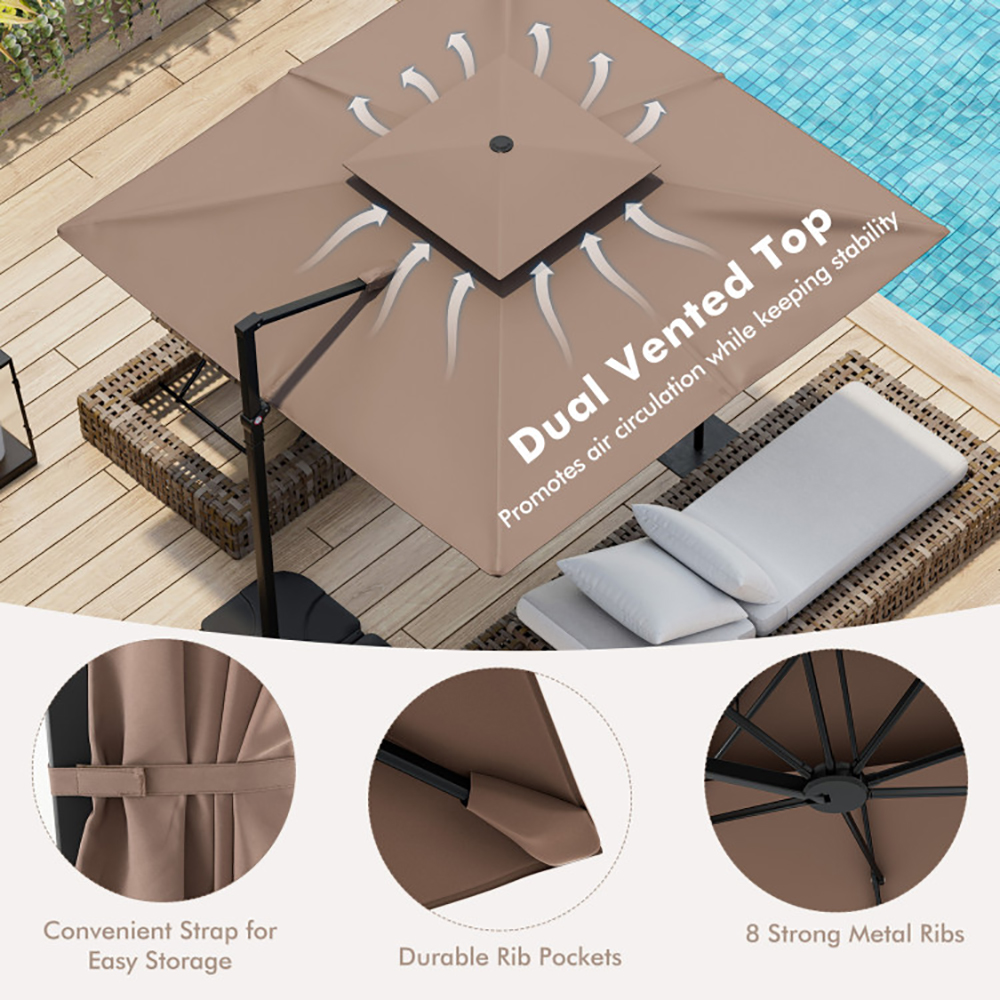 Aimee Lii 9.5 Feet Cantilever Patio Umbrella with 360° Rotation and Double Top, Table Umbrella Outdoor for Patio Pool Beach, Coffee