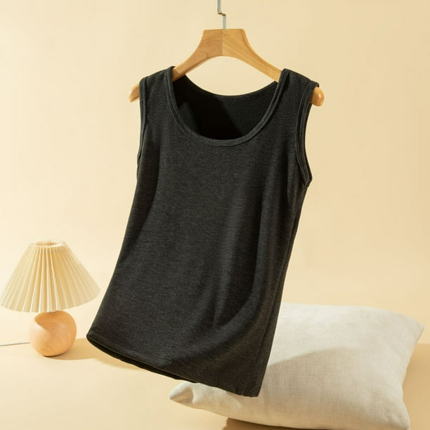 Ropa interior térmica para mujer, otoño e invierno, camiseta térmica de tirantes con cuello redondo y forro polar suave, sin mangas, de poliéster.