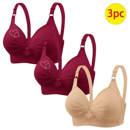 GERsome Pack of 3 Assorted Color Comfortable Full Coverage Bra for Women Wireless Bras with Soft Support Plus Size Everyday Bras 3PC#2Red/Beige XXXL