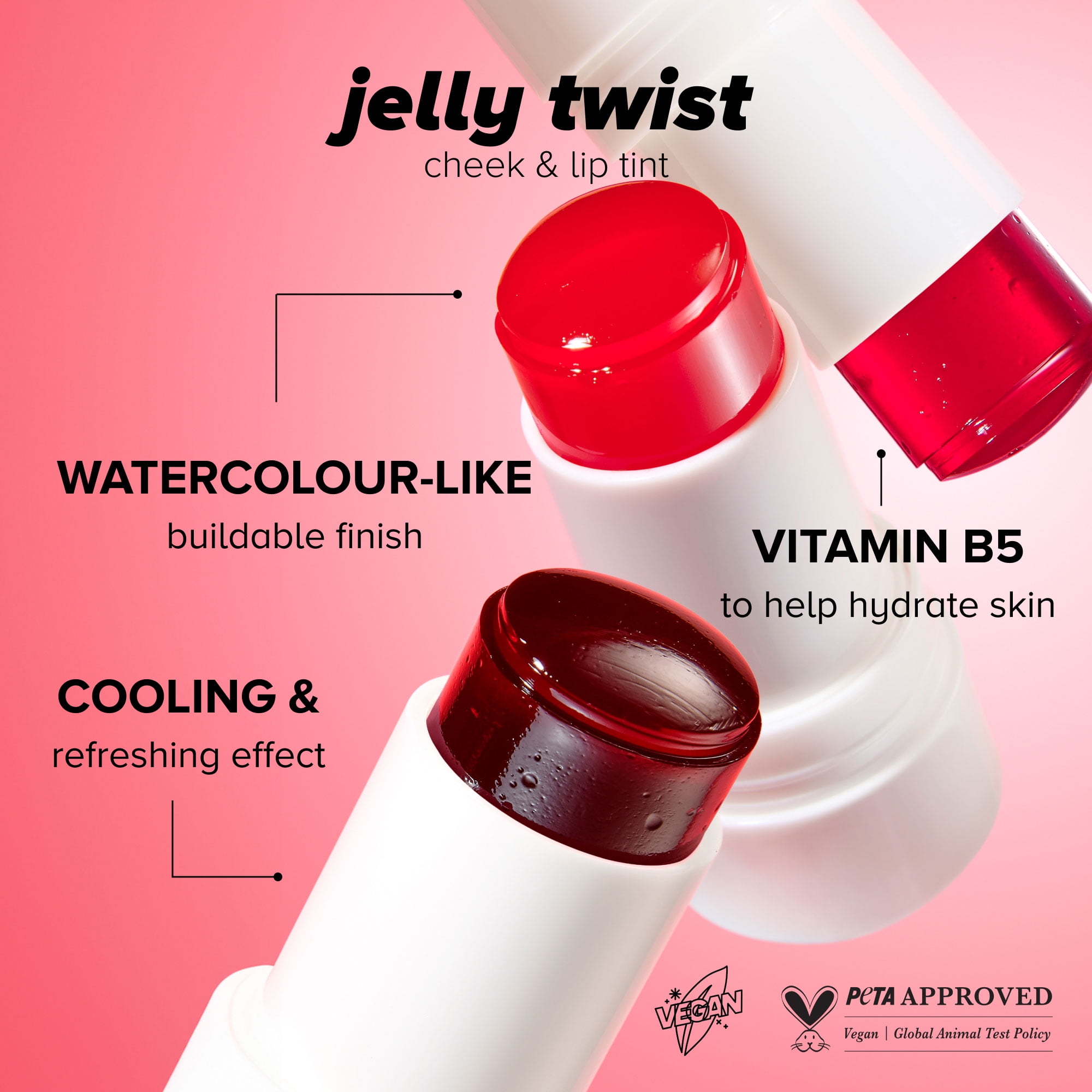 Lottie London Jelly Twist Coral Crush, Jelly Texture Blush & Lip Tint, 0.28 oz
