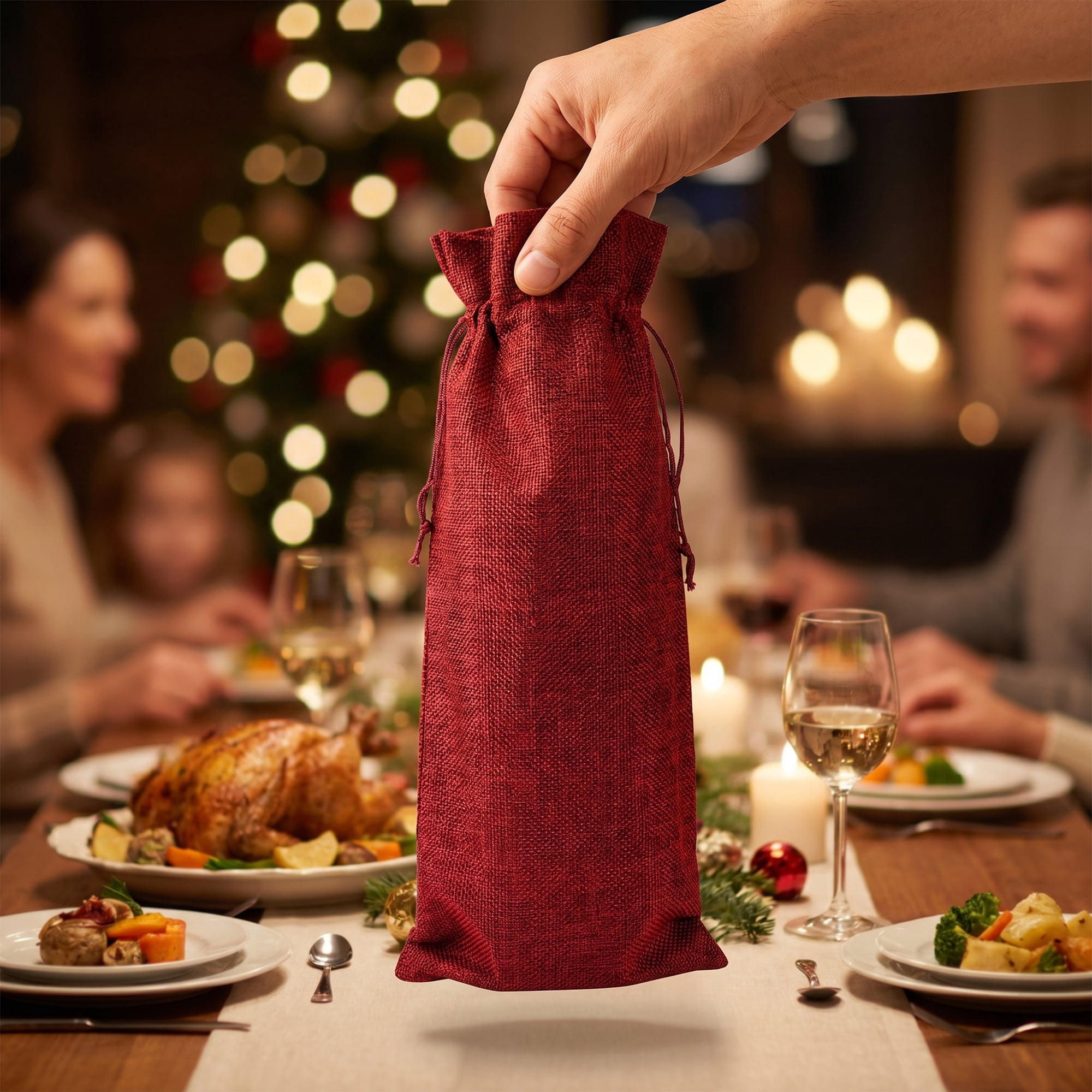Unique Bargains Elegant Single Wine Bottle Gift Bags with Handles Wine Red 5.9" x 13.8"