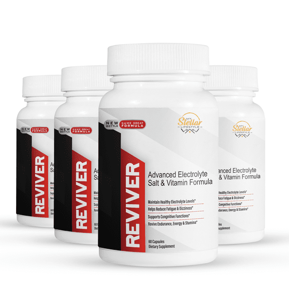 4 Pack Reviver Advanced Electrolyte Salt and Vitamin Formula-60 Capsules x4