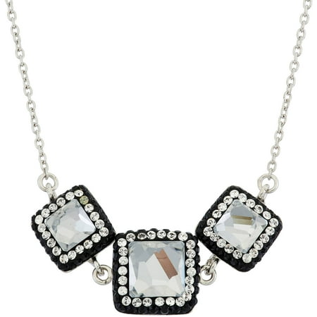 5th & Main Rhodium-Plated Sterling Silver Multiple Square Opaque Swarovski with Black Pave Crystal Pendant Necklace