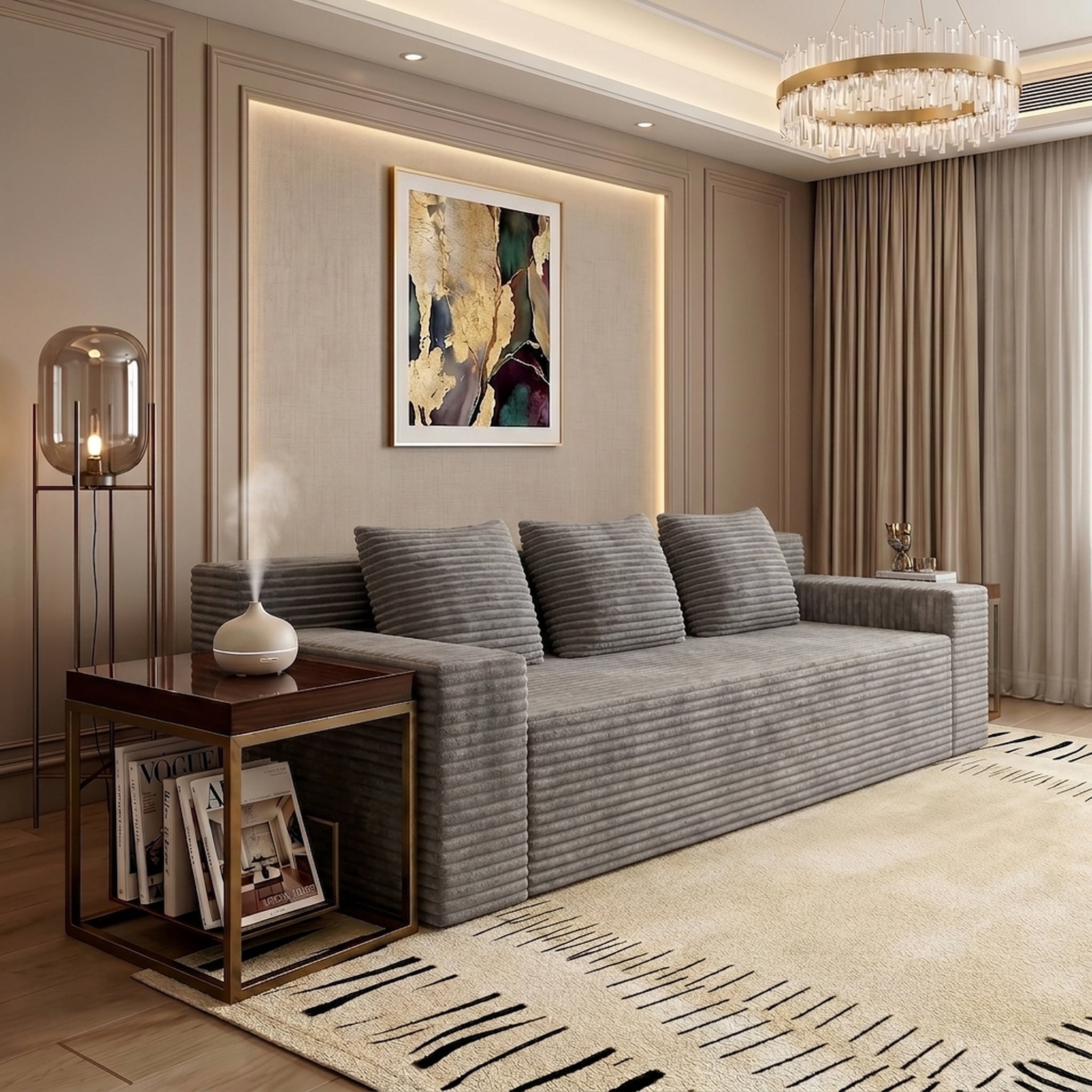 71" Modern Corduroy Loveseat Sofa with Square Armrests and Memory Foam for Living Room and Bedroom, Camel