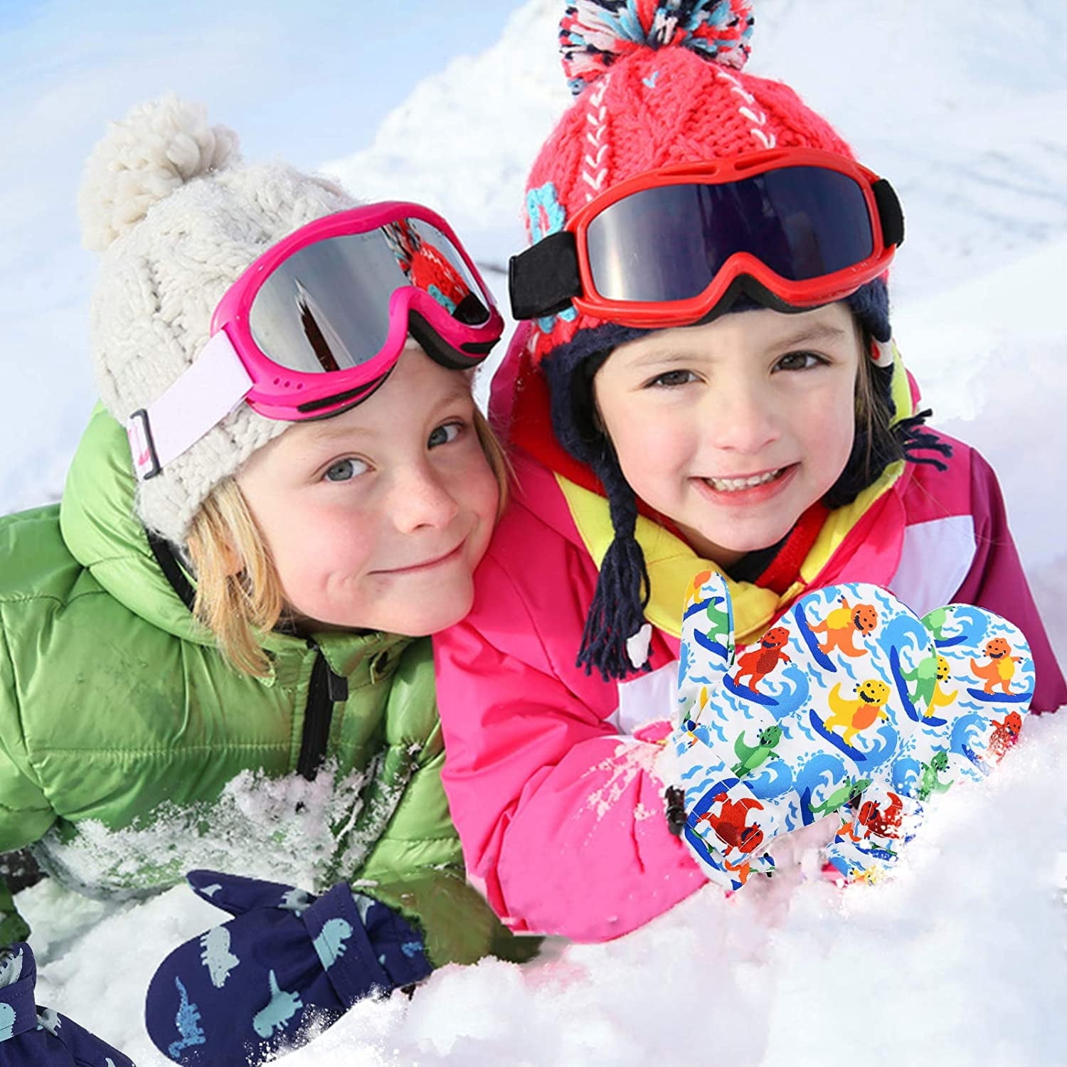 Zando Toddler Kids Ski Gloves for Kids Snow Gloves Waterproof Warm Toddler Mittens for Winter Outdoor Sports Pink Rainbow Seahorse S