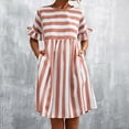 thumbnail image 4 of Women's Summer Casual T-Shirt Dress Ruffle Short Sleeve Tunic Striped Swing Midi Dresses with Pockets, 4 of 6