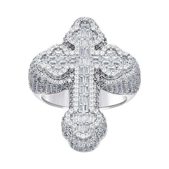 925 Sterling Silver Mens Baguette Round Cubic Zirconia Cross Religious Ring S9 31.9x6mm Wide Size 9 Ring for Men