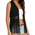 thumbnail image 4 of Karymi Womens Tops Faux Suede Fringe Western Cowboy Sleeveless Vest, Open Front V Neck Cutout Eyelet Waistcoat, Tassel Layering Jacket T Shirts for Women, 4 of 6