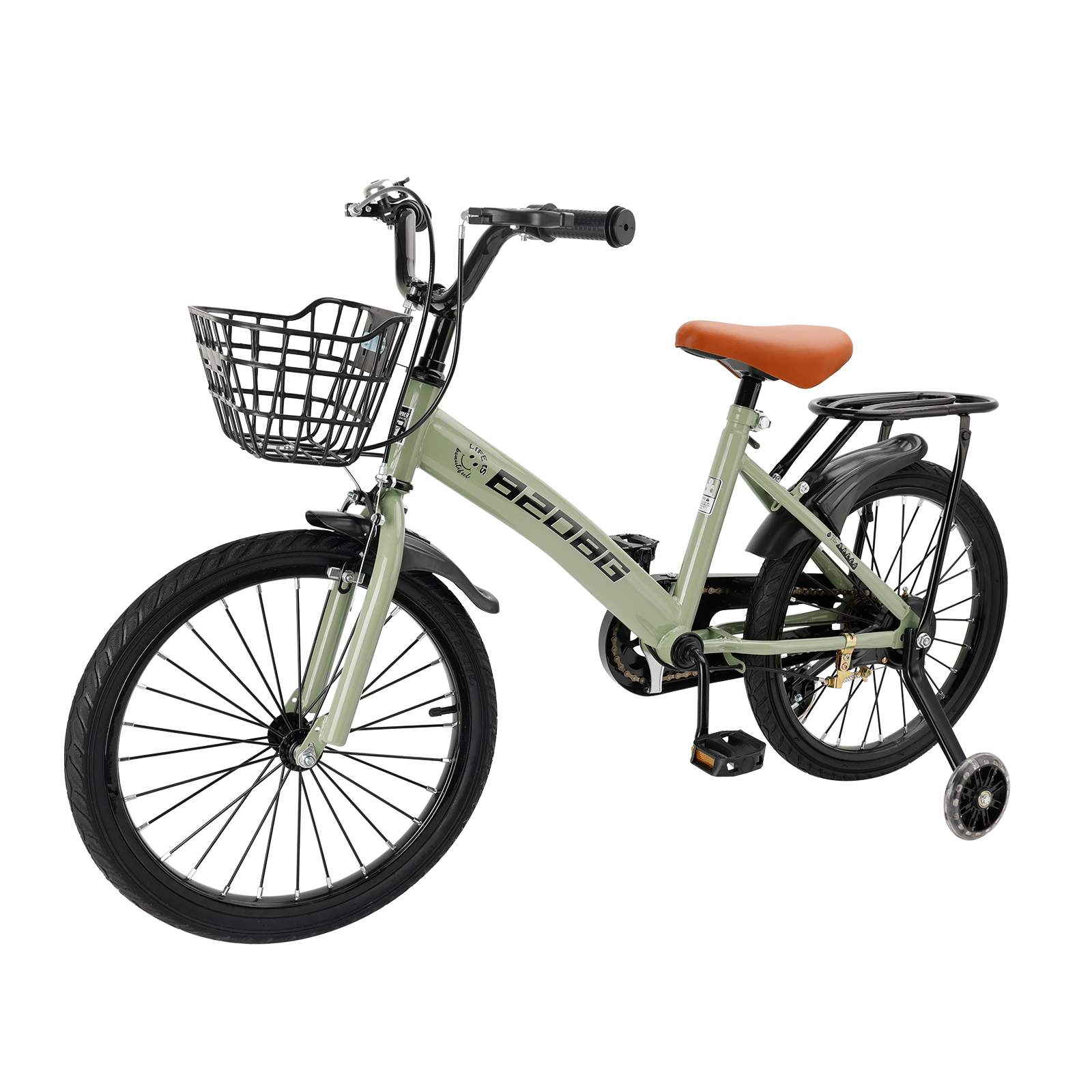 ARTUDATECH Kids Bike, 18 Inch Children Bikes for Boys Girls Age 6-10 Years old with Lighting Training Wheels, Basket, Dual Brake, Kids Bicycle Green