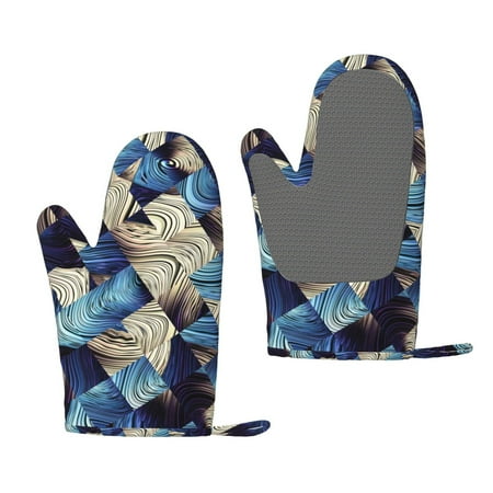 

Hirioo Abstract Blue Squares for Silicone Oven Mitts for BBQ Baking Cooking Set of 2 Heat Resistant 260℃ Non-Slip Kitchen Essentials