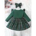 thumbnail image 3 of Mubineo Baby Girls Dress Christmas Clothes Plaid Patchwork Crew Neck Long Sleeve Dress Fall Fashion Casual Princess Dress with Headband, 3 of 8