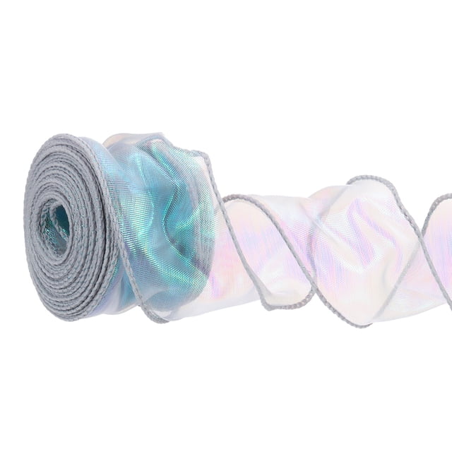 Cinta de Organza Iridiscente Uxcell, Cintas de Chiffon con Alambre Brillante, Hilo de Cola de Pez para Envolver Regalos en Gris